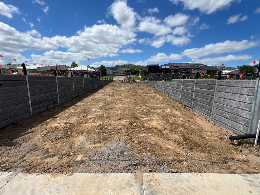 Site cut between retaining walls